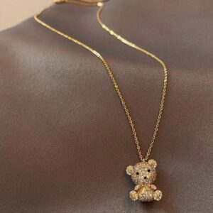 Bear Pendant Necklace gold plated, Non-Tarnish.
